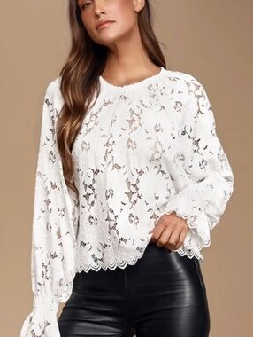 FREE PEOPLE Olivia Lace Top White Size Small
